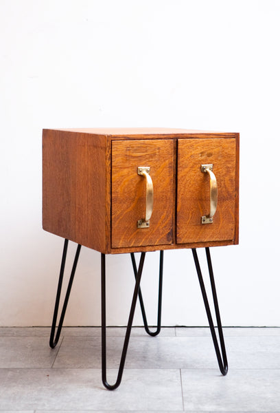 Unique 1920s File Box Converted to Side Table, New Hairpin Legs