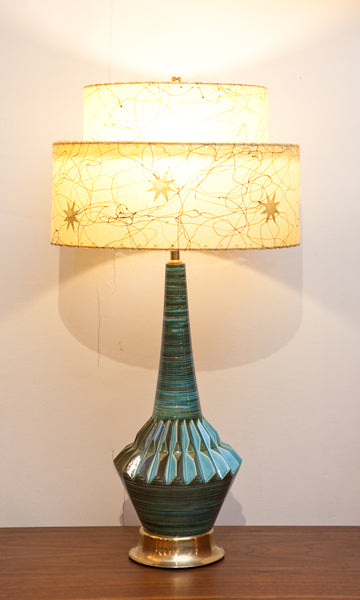 Fabulous Mid Century Atomic Style Turquoise/Green Ceramic Lamp