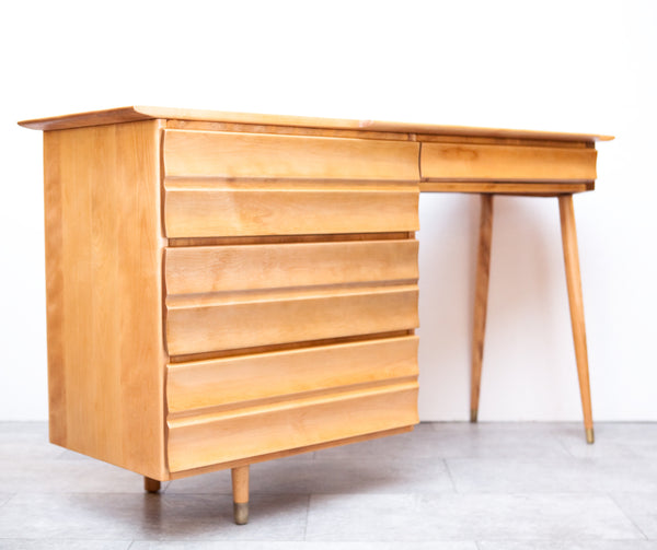 Fabulous 1950s Solid Birch Desk, Completely Refinished, Compact!