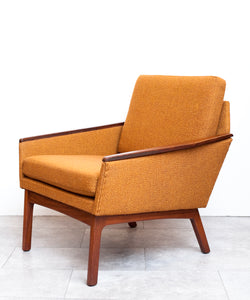 Fabulous 1960s Teak Lounge Chair w/ Flared Armrests & Original Fabric
