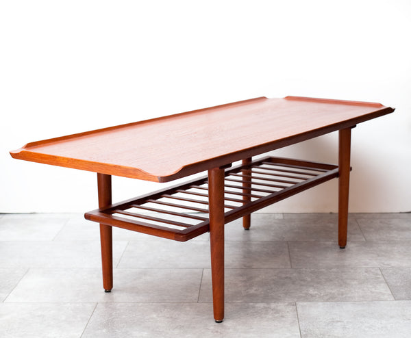 Beautiful Teak Coffee Table w/ Flared Edges & Shelf, by Kubus of Denmark