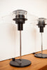 Very Cool Pair of Post Modern Table Lamps, Pierced Metal/Acrylic/Chrome