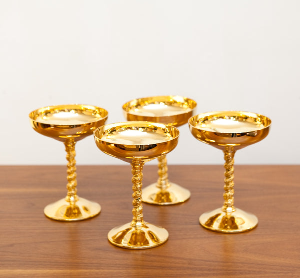 Luxe Vintage Set of 4 Brass Plated Martini/Cocktail Glasses from Spain