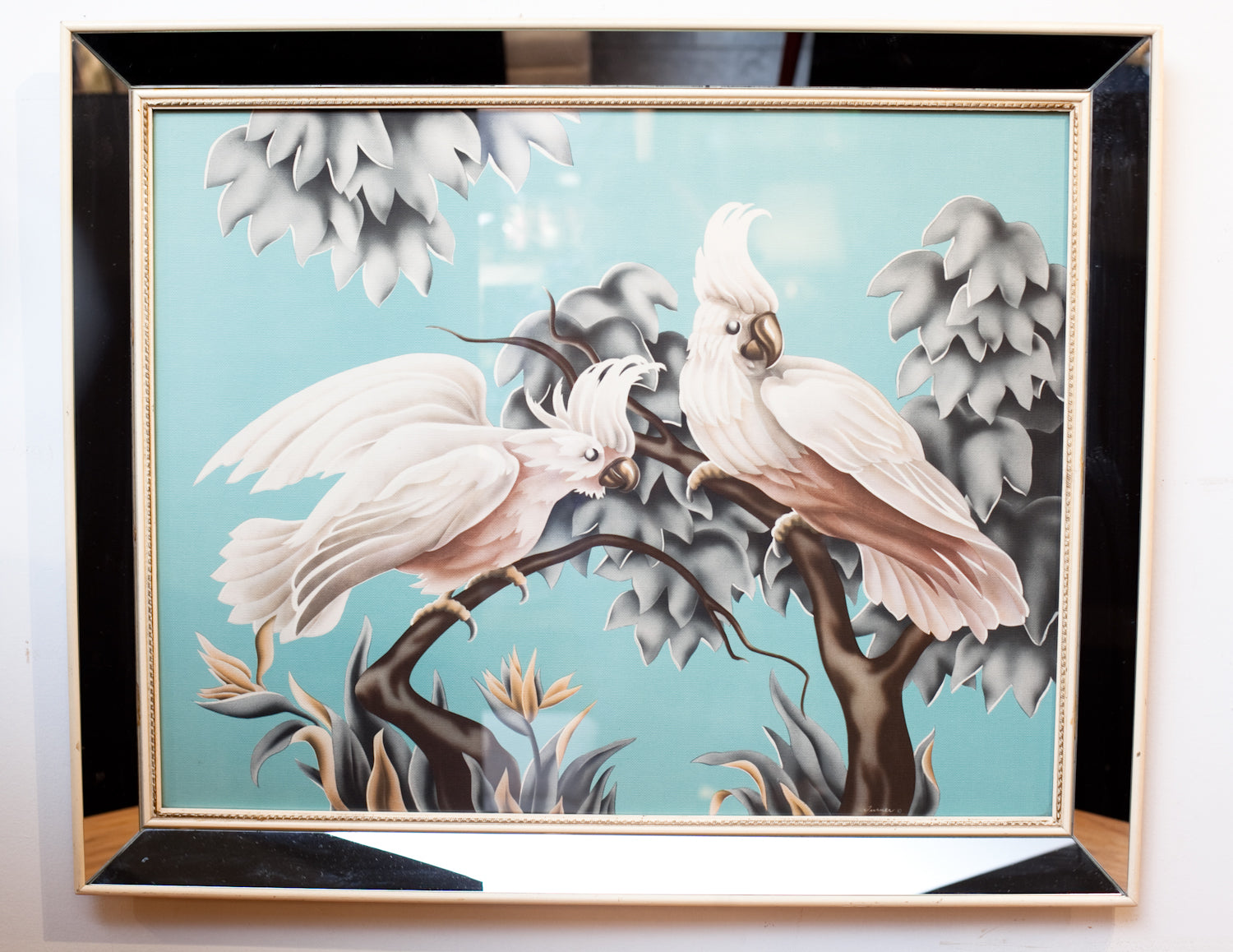 Vintage Paint by Number~Cockatoo Birds~Signed On Back~Dated 1954~Original  Frame