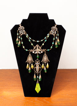 Stunning 1920s Czech Uranium Glass Egyptian Revival Necklace