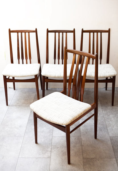 Gorgeous & Unique Set of 4 Mid Century African Teak Chairs, New Upholstery