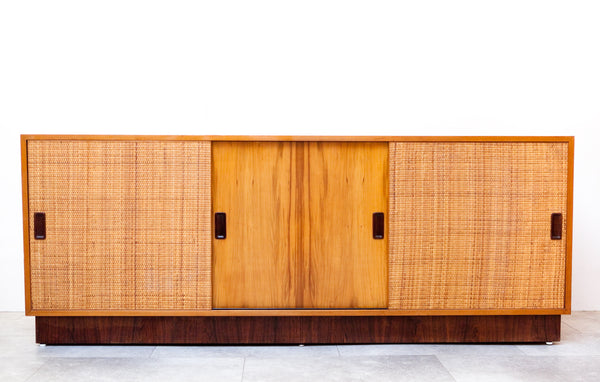 SALE! Unique Mid Century Sideboard, Rosewood/Olive/Rattan Combo