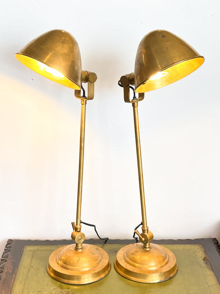 Gorgeous Pair of Vintage Industrial/Art Deco Style Articulated Brass Lamps