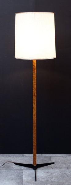 Unique Mid Century Floor Lamp, Wood Burl Stem & Propeller Base