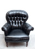 Incredible Victorian Iron-Back Fireside Lounge Chair in Black Leather