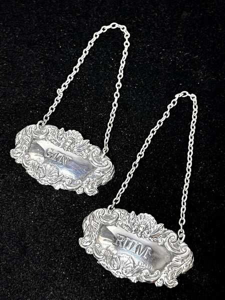 Pair of Vintage Sterling Silver Liquor Tags, "Gin" and "Rum"