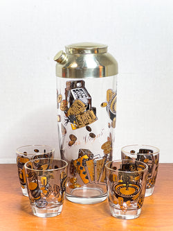 Fabulous Las Vegas Theme Vintage Shaker & Four Glasses
