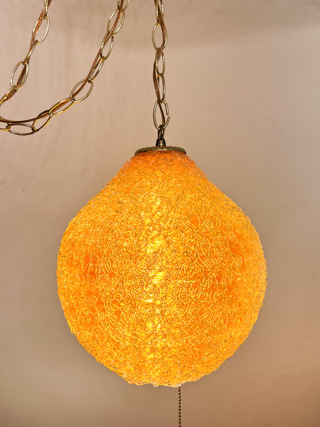 Unique Elongated Spaghetti Lucite Swag Lamp in Tangerine Orange