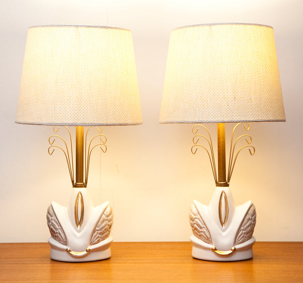 Fab Pair of Atomic 1950s Ceramic Lamps by Miller USA