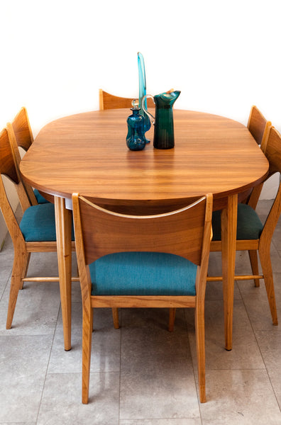 Mid Century Matching Dining Set, 6 Chairs & Expanding Table, Refinished