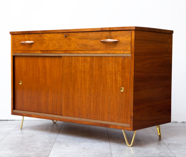 Mid Century Mini Sideboard in Walnut w/ Awesome Details, Perfect for Records