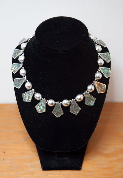 Gorgeous Sterling Silver & Abalone Necklace, Mexico, 1960s