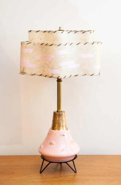Fab Atomic 1950s Pink & Gold Lamp, Restored, New Wiring