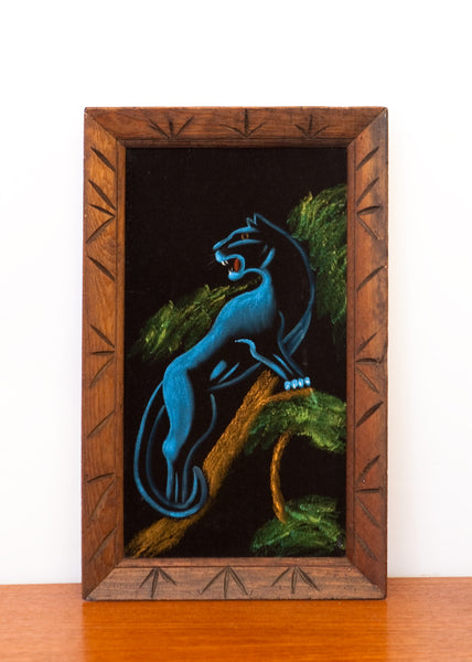 Fabulous Kitschy Black Velvet Panther Painting