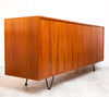 SALE! Refinished Mid Century Teak Sideboard, w/ Finished Back & New Hairpin Legs